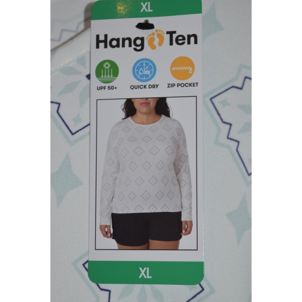 Hang Ten Rash Guard Swim Shirt Womens XL UPF 50+ Zip Pocket Geometric Print NEW